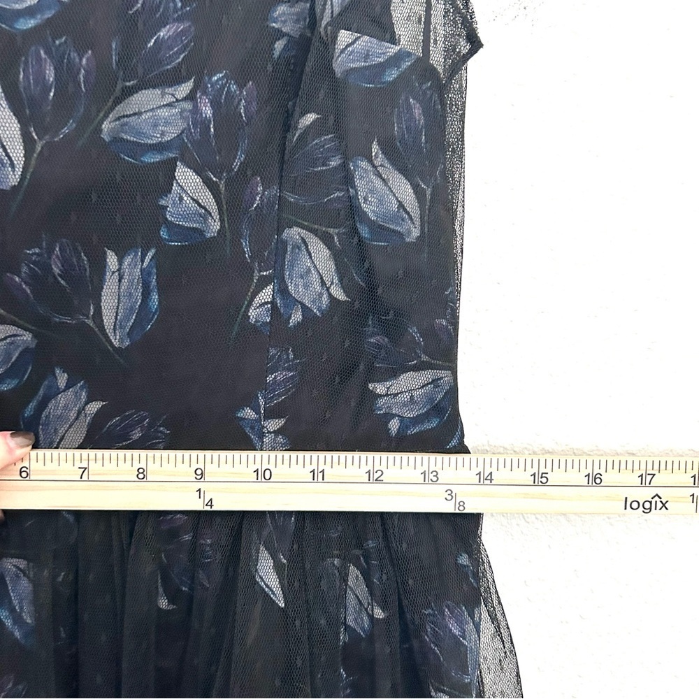 Jill Stuart Silk Floral Cocktail Dress Illusion Dark Romantic Blue Black Size 4 - Picture 8 of 15